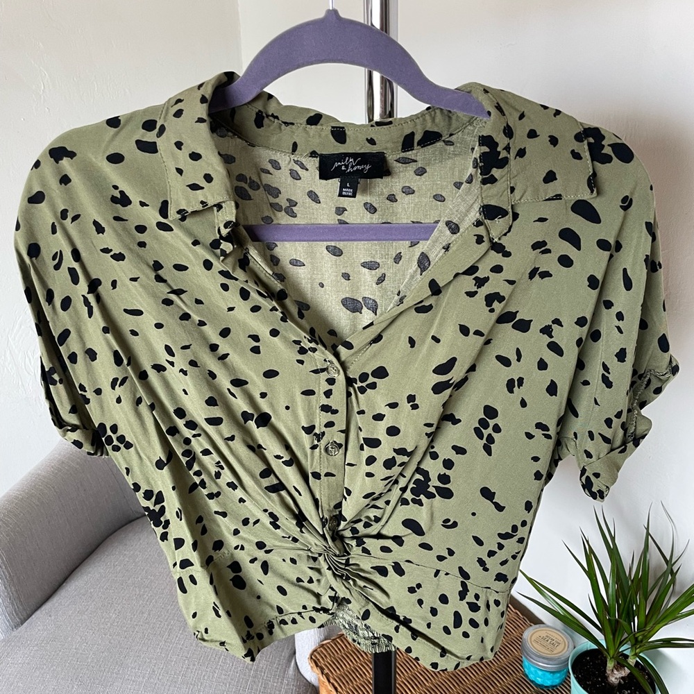 Stylish Olive and Black Button Down Shirt